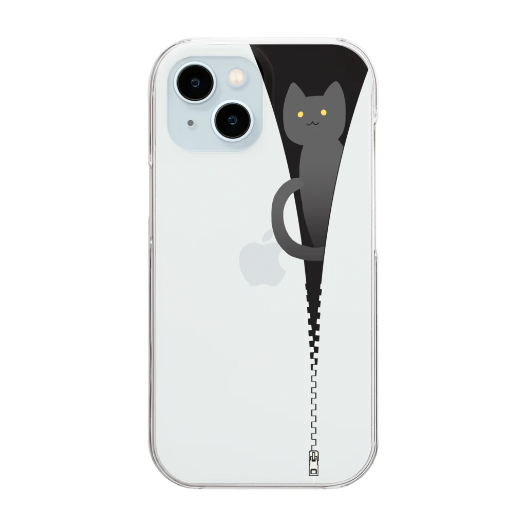 y-sasのファスナー猫　黒猫 Clear Smartphone Case