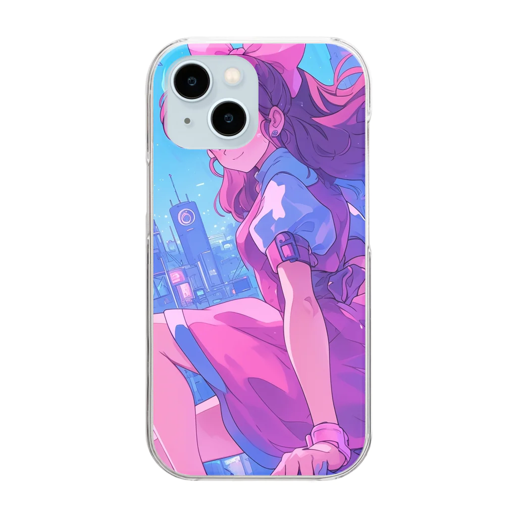 シロクマペンギンの昭和レトロアニメ風近未来ガール Clear Smartphone Case