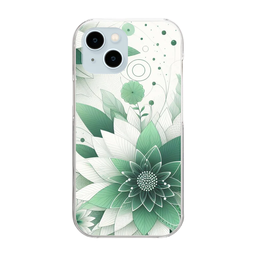 アミュペンの数学的なデザインを持つ緑と白の花 Clear Smartphone Case