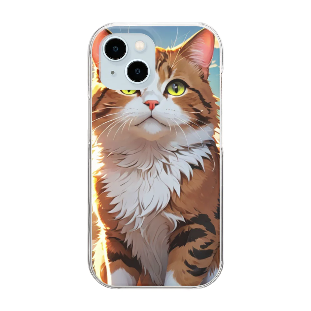 スパシーバの夕日の下の猫 Clear Smartphone Case