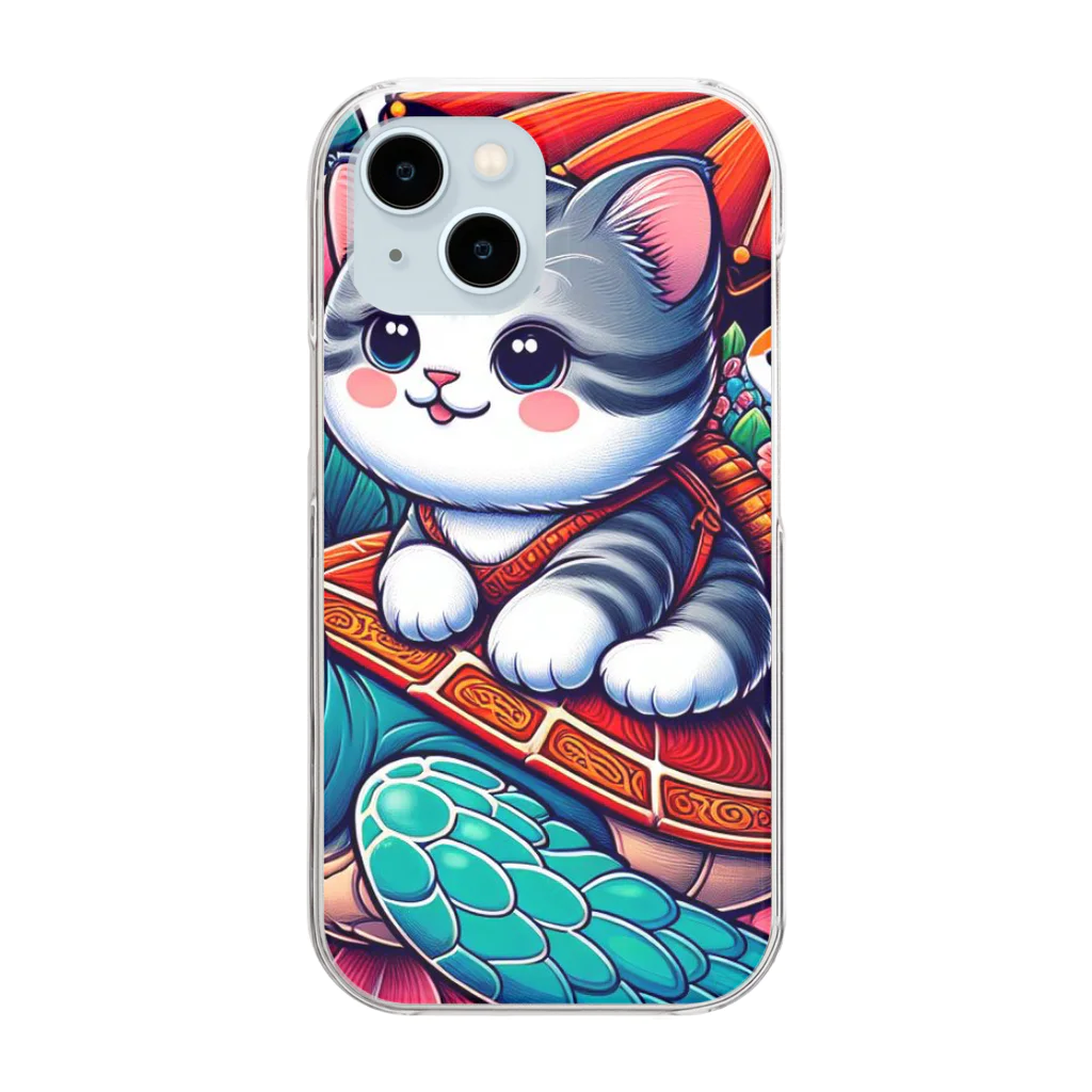 SOU＆SOUの亀乗り子猫 Clear Smartphone Case
