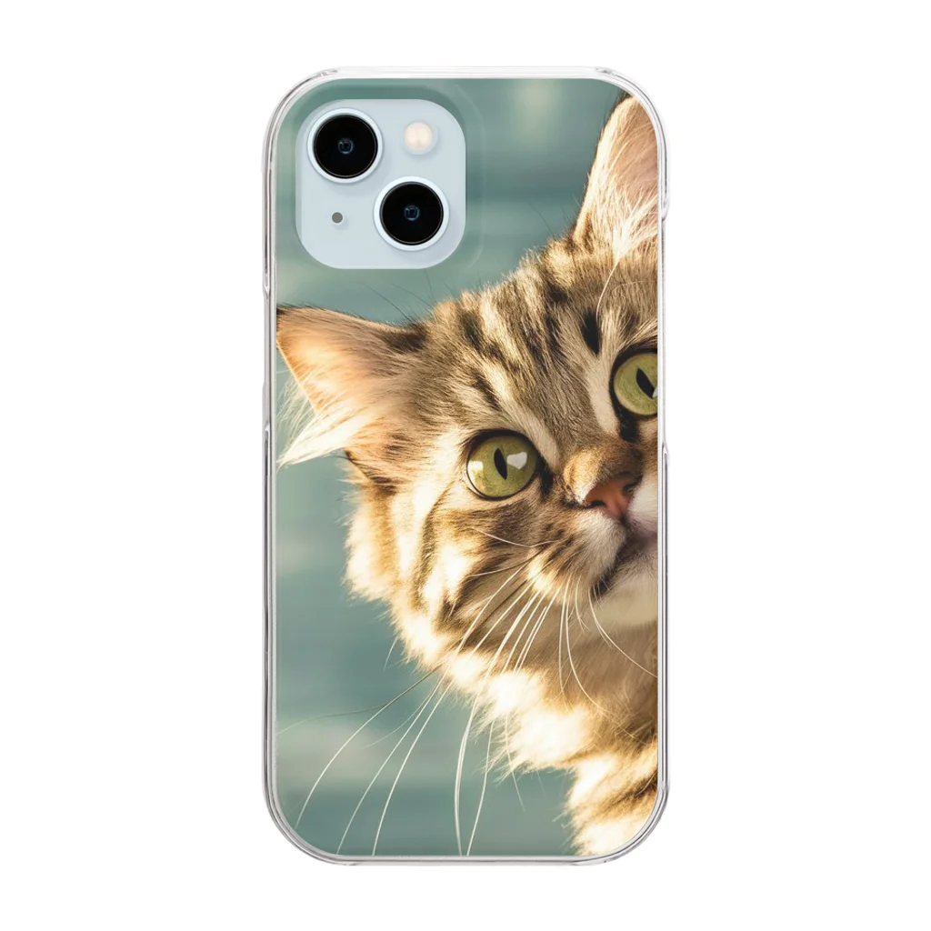 ronstr_のちらりキャット Clear Smartphone Case