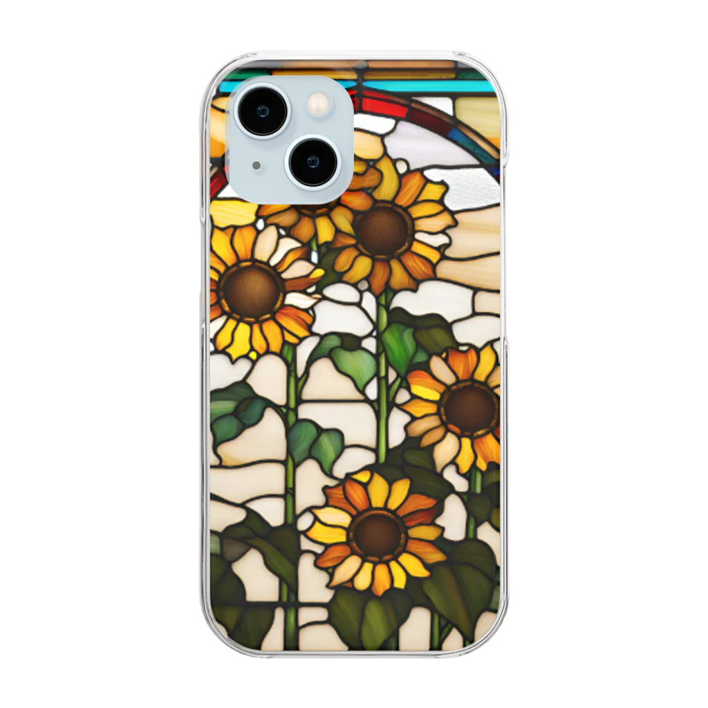 15pockyのステンドグラス風ひまわり🌻 Clear Smartphone Case