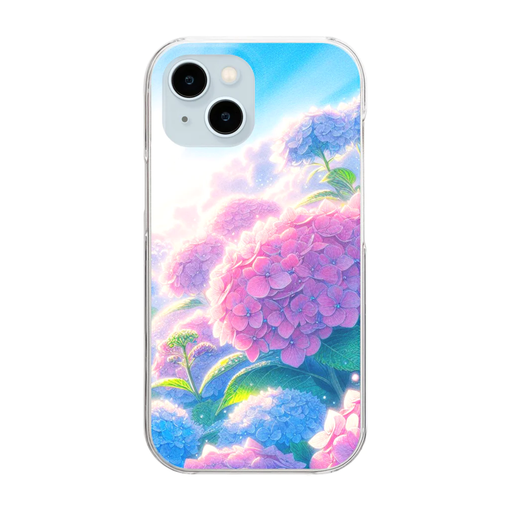 huwari-hanaakariの朝日に輝く紫陽花 Clear Smartphone Case