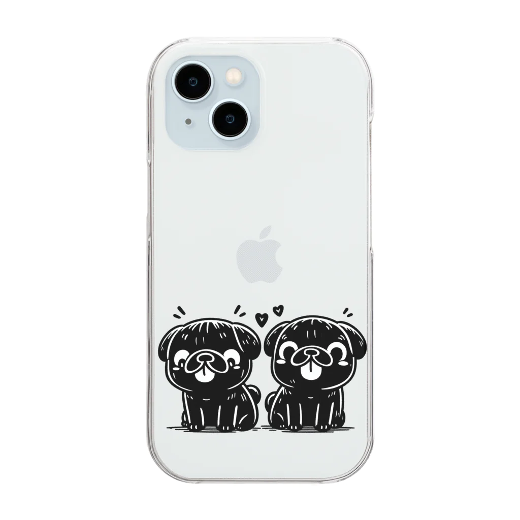 ブヒーズのtwin pug Clear Smartphone Case