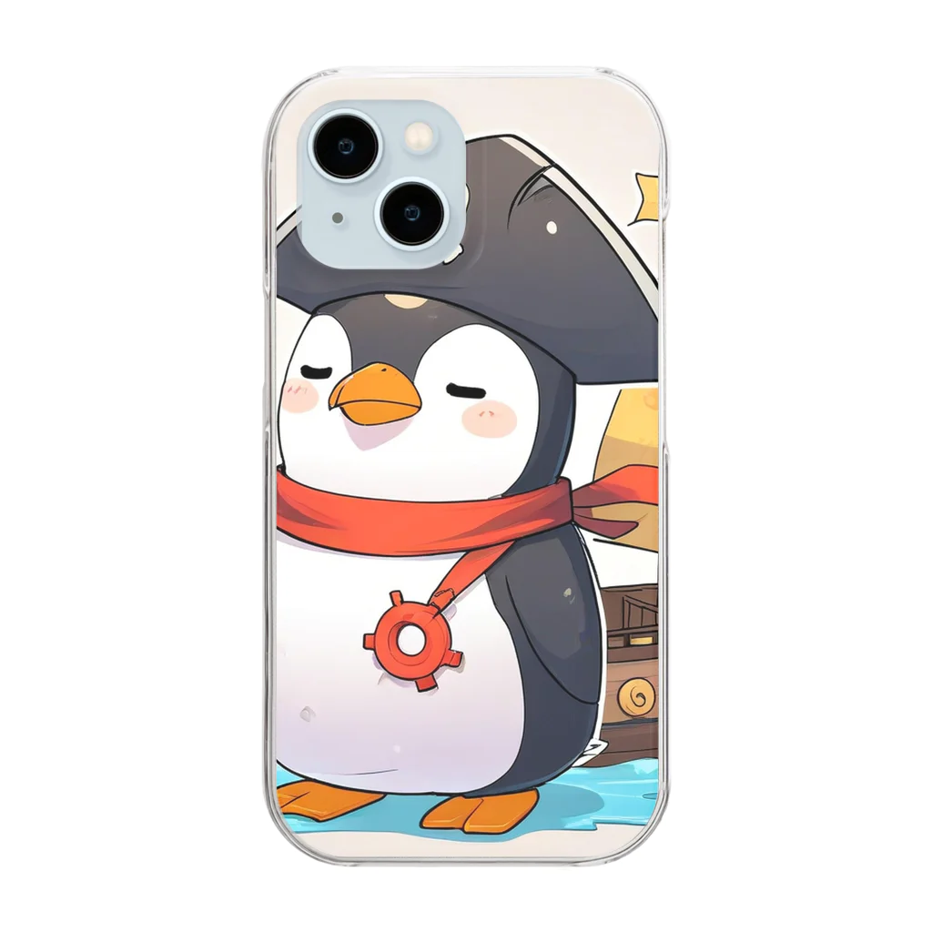 ganeshaのおもちゃの海賊船に乗ったかわいいペンギン Clear Smartphone Case