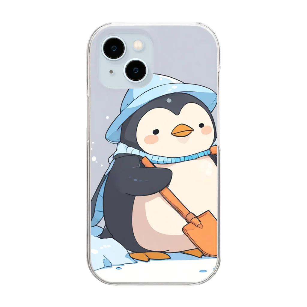 ganeshaのかわいいペンギンとおもちゃのシャベル Clear Smartphone Case