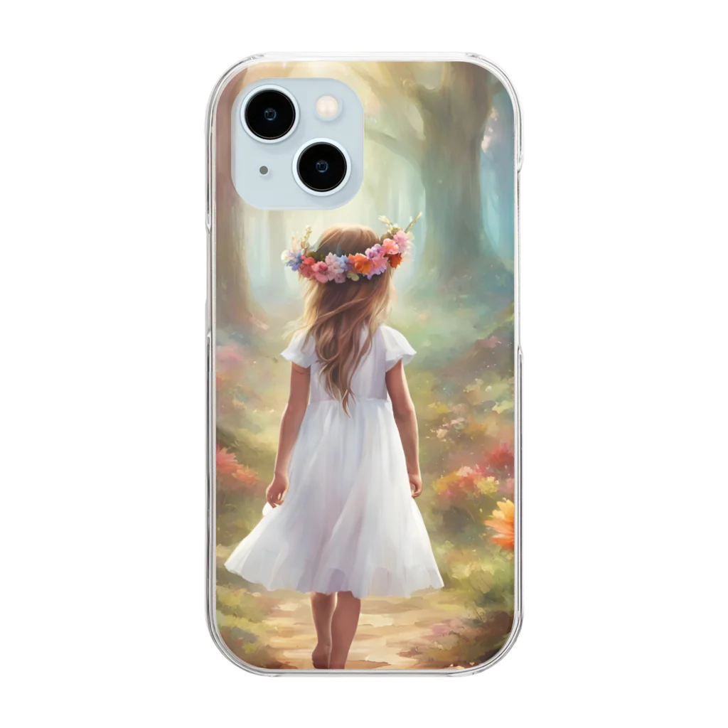 KittyKaleidoscopeの花咲く森を歩く少女 Clear Smartphone Case