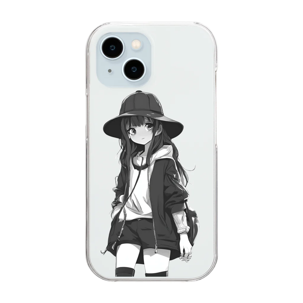 モノクロ美少女の悲しみ美少女モノクロ Clear Smartphone Case