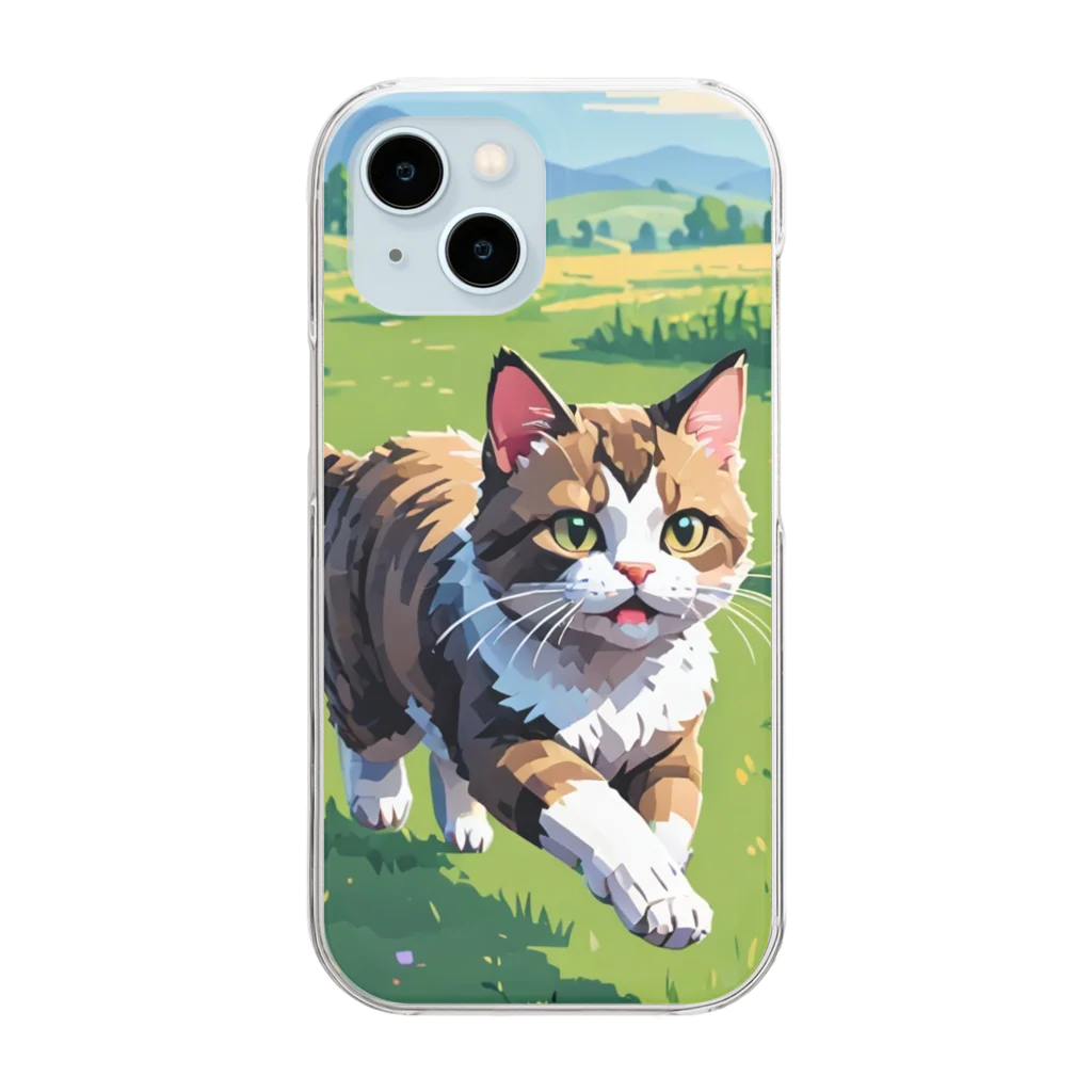 ピクセル屋(日本猫)のネコのピクセルアート Clear Smartphone Case