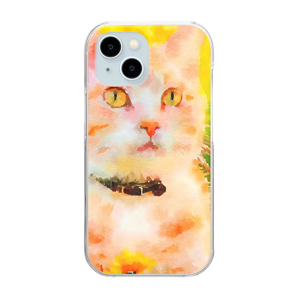 猫好きの谷の猫の水彩画/花畑のチャシロねこのイラスト/茶白ネコ Clear Smartphone Case