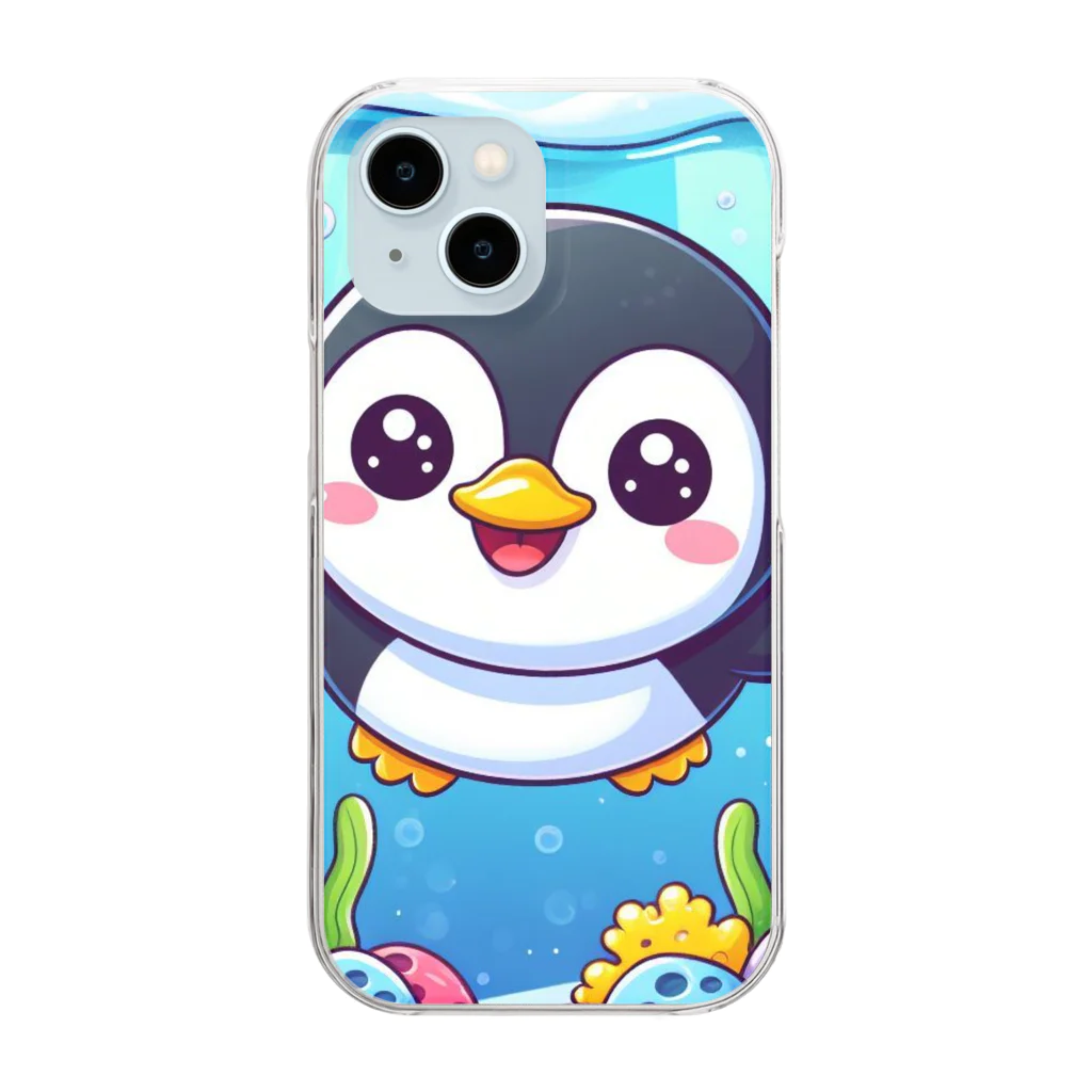 aoharu2005の笑顔で泳ぐペンギン Clear Smartphone Case