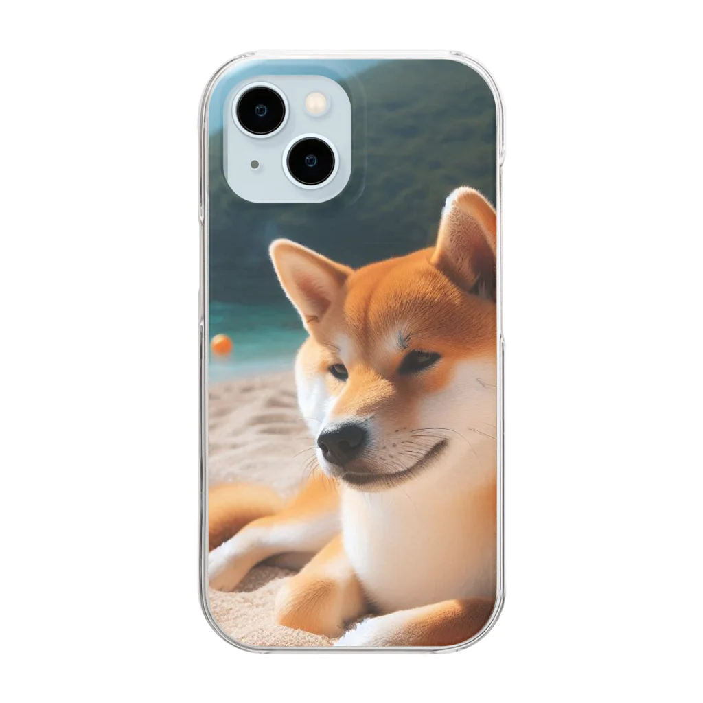 柴犬しばわんこhana873の海でまったりしている柴犬さん Clear Smartphone Case