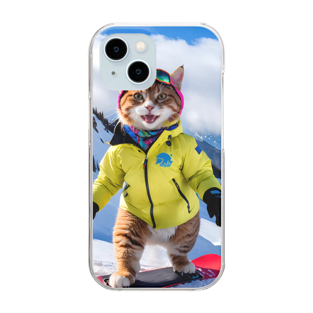 ikasumikoboのスノボ猫 Clear Smartphone Case