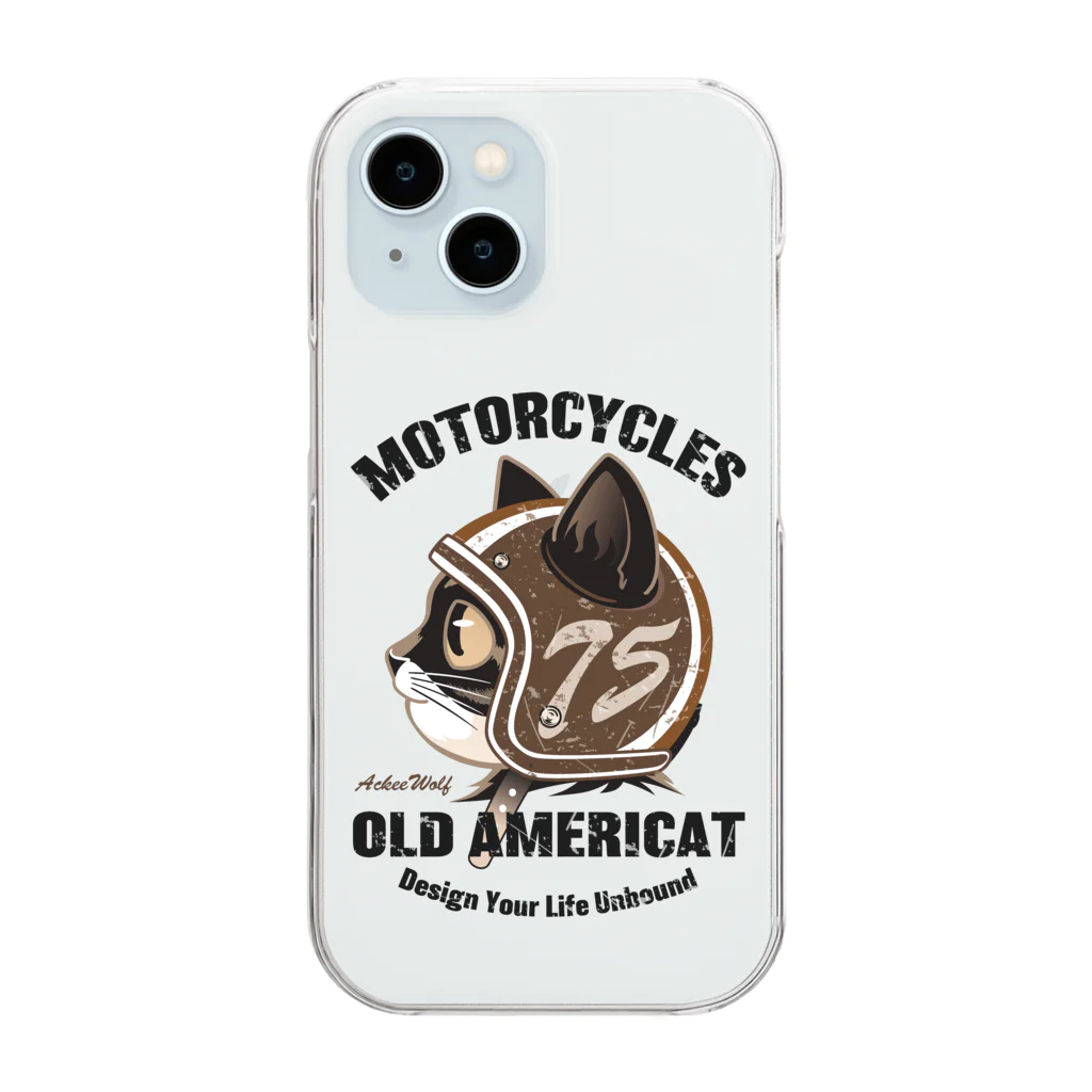 AckeeWolf Art ShopのOLD AMERICAT クリアスマホケース