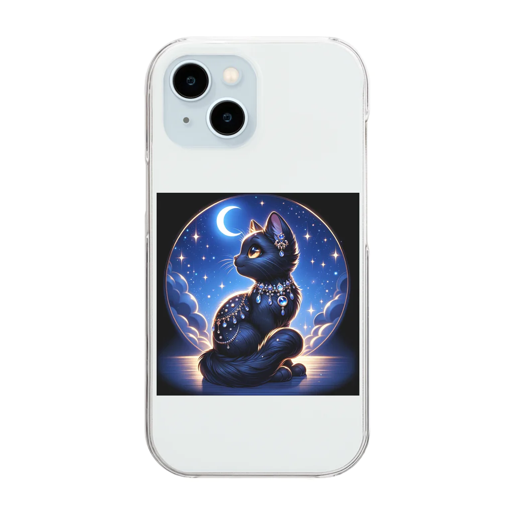 黒猫ギャラリー🐈‍⬛の三日月の煌びやかな黒猫 Clear Smartphone Case
