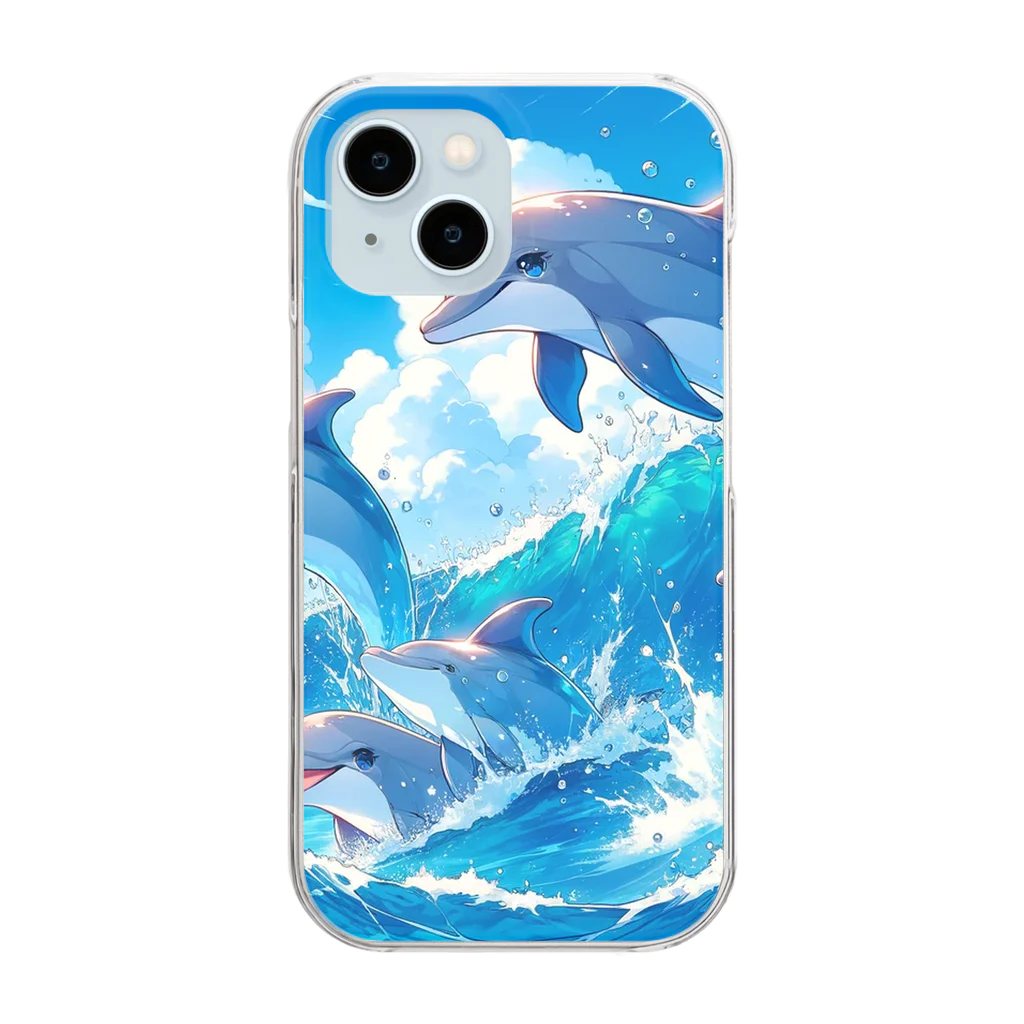 snow-birdの海で遊ぶイルカたちの楽しい風景 Clear Smartphone Case