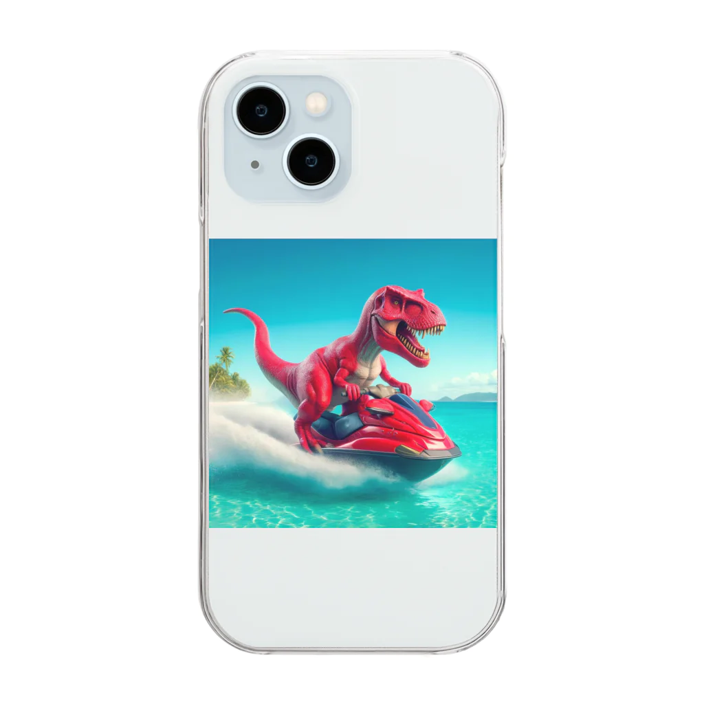 DINO-studioのジェットスキーを楽しむ赤ティラノ Clear Smartphone Case