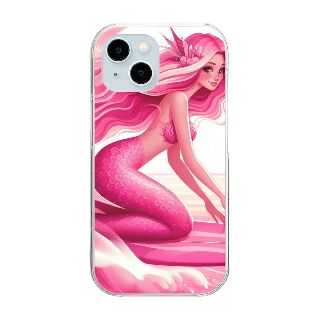 pinkgalmermaidのピンク　マーメイド　サーフィン クリアスマホケース