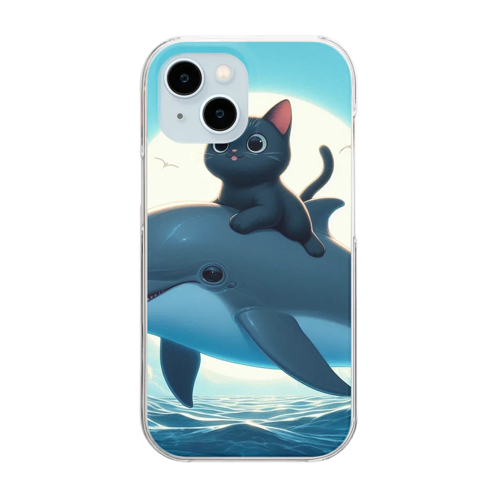 ai-AIのイルカにのる猫 Clear Smartphone Case