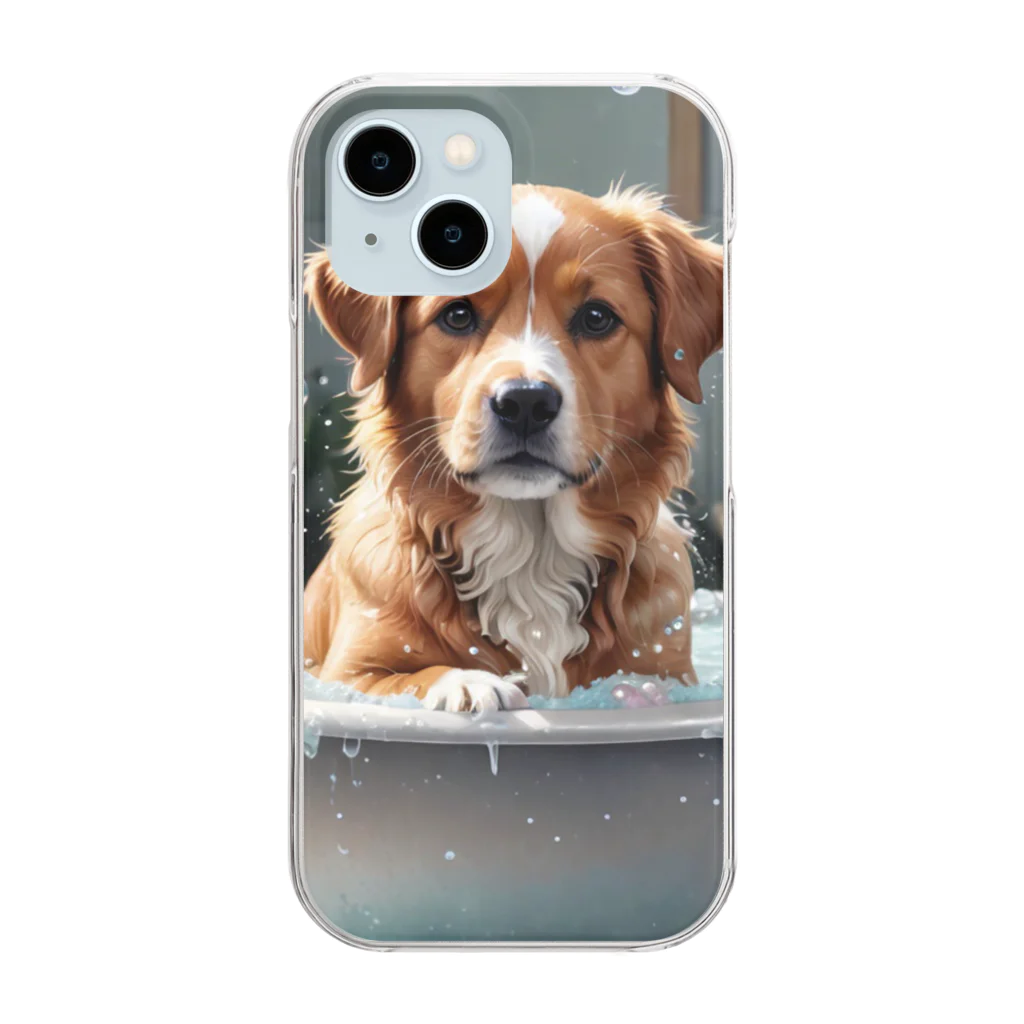 tk_rinbokuの犬の水浴び Clear Smartphone Case