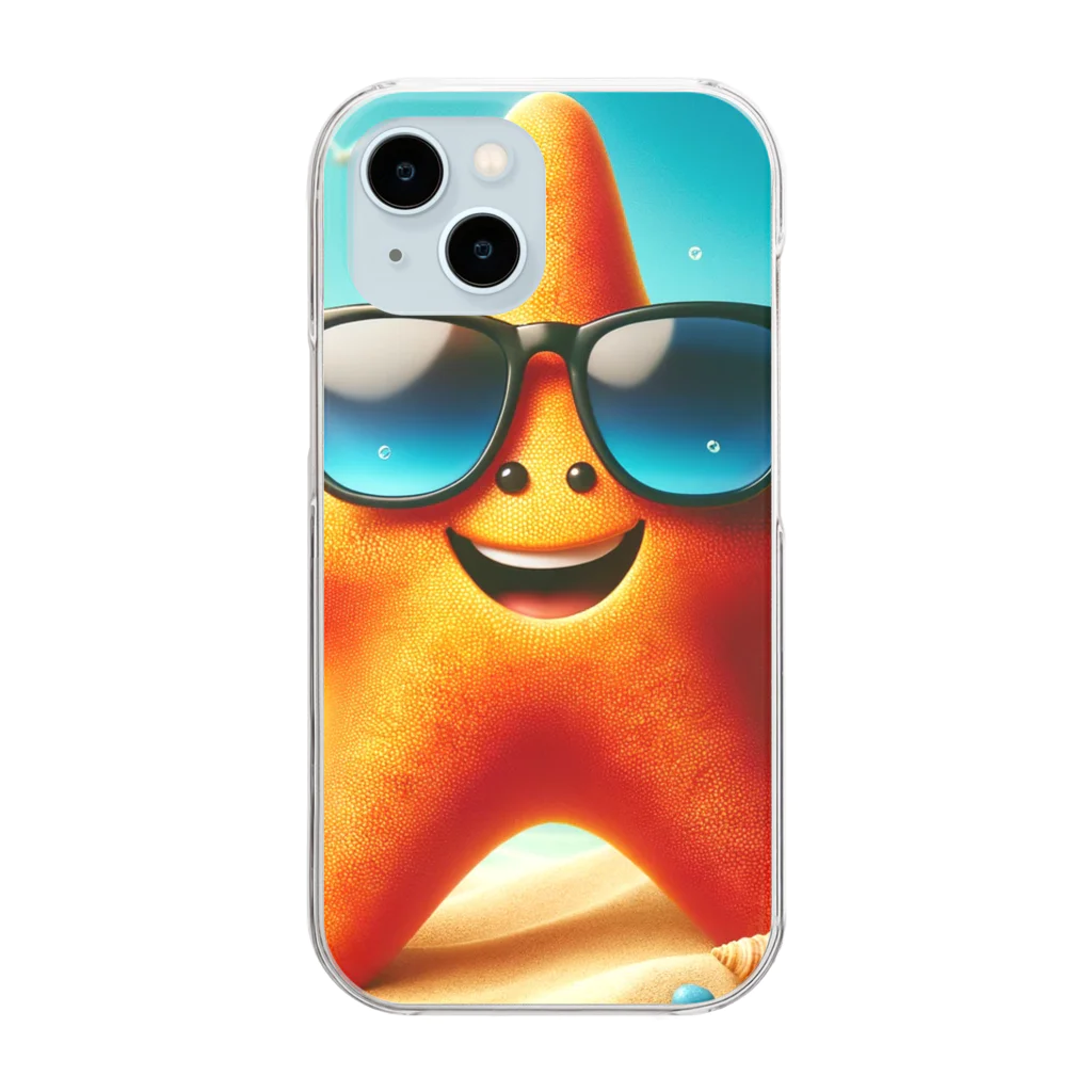 KIglassesのサングラスをかけた笑顔のヒトデ - 海の陽気な仲間！ Clear Smartphone Case