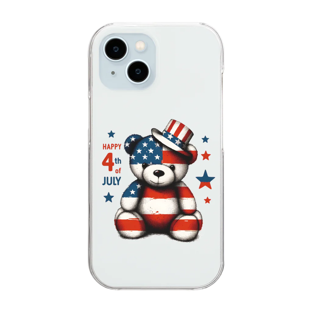 HappyFaceMarketのアメリカ独立記念日テディベア Happy 4th of July Clear Smartphone Case