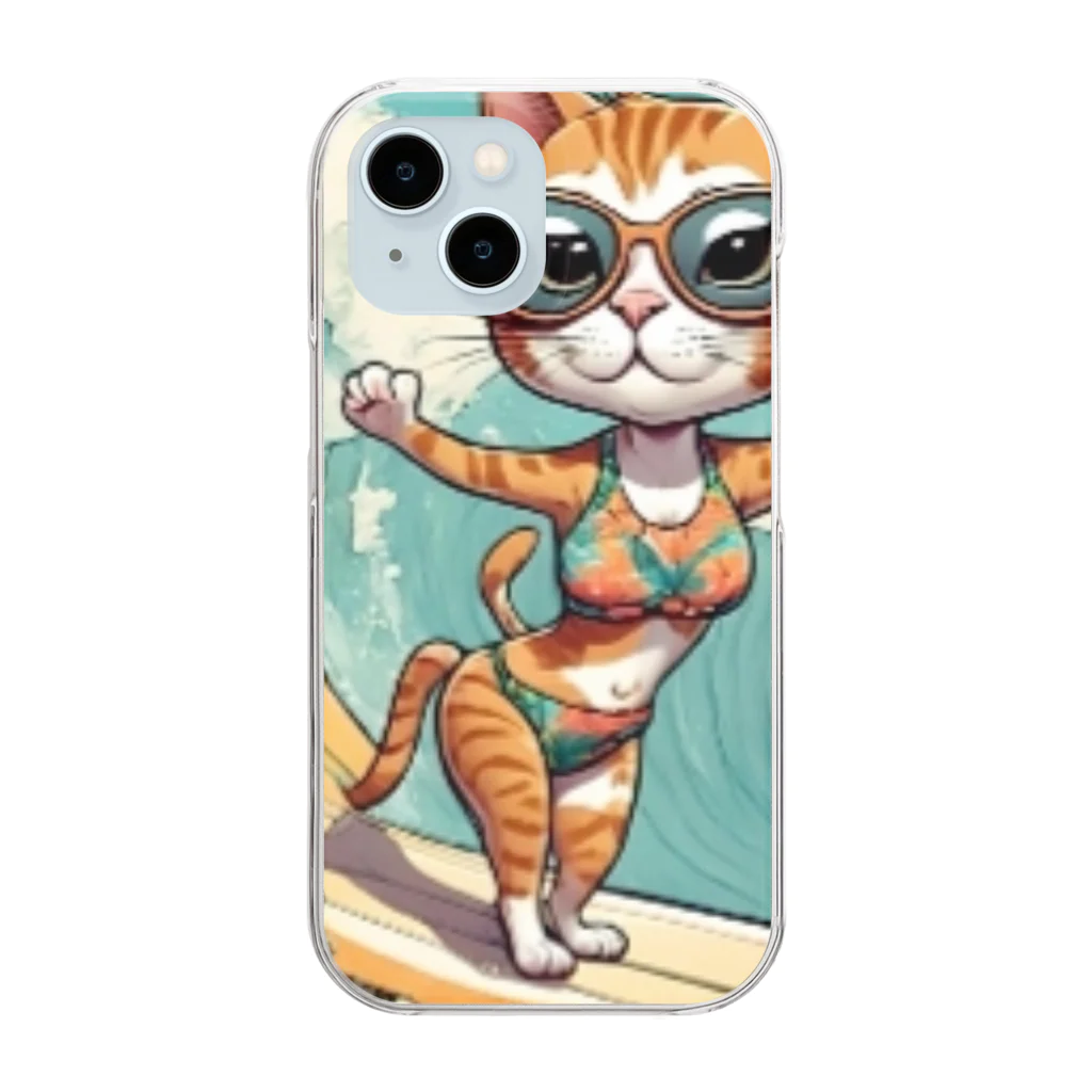 ハワイライフのSURFING猫（女の子バージョン） Clear Smartphone Case