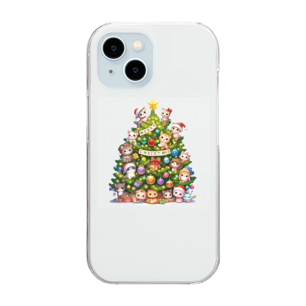 Snow-peaceのクリスマスツリーとキュートな子猫たち Clear Smartphone Case