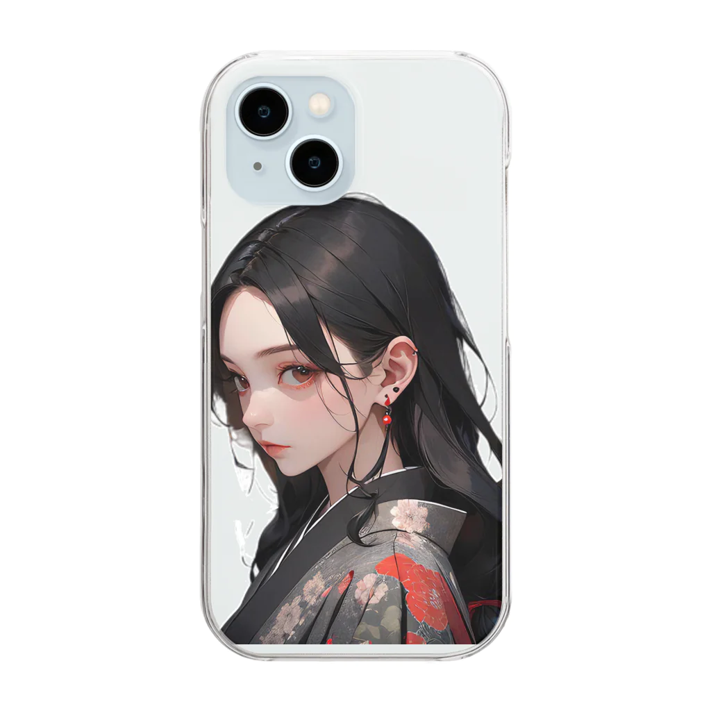 LONGSTONEの赤いピアスの着物美人 Clear Smartphone Case