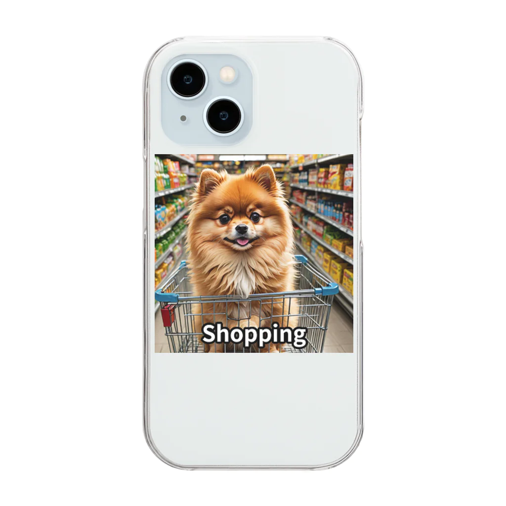 Afiricoのポメラニアンのアフィちゃんがお買物カゴにのってShopping Clear Smartphone Case