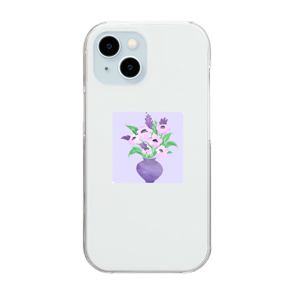 くまのお花屋さんの韓国っぽい絵 Clear Smartphone Case