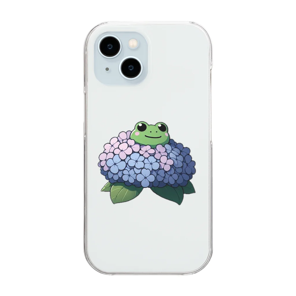 終わらない夢🌈の紫陽花の花と可愛いアマガエル🐸 Clear Smartphone Case