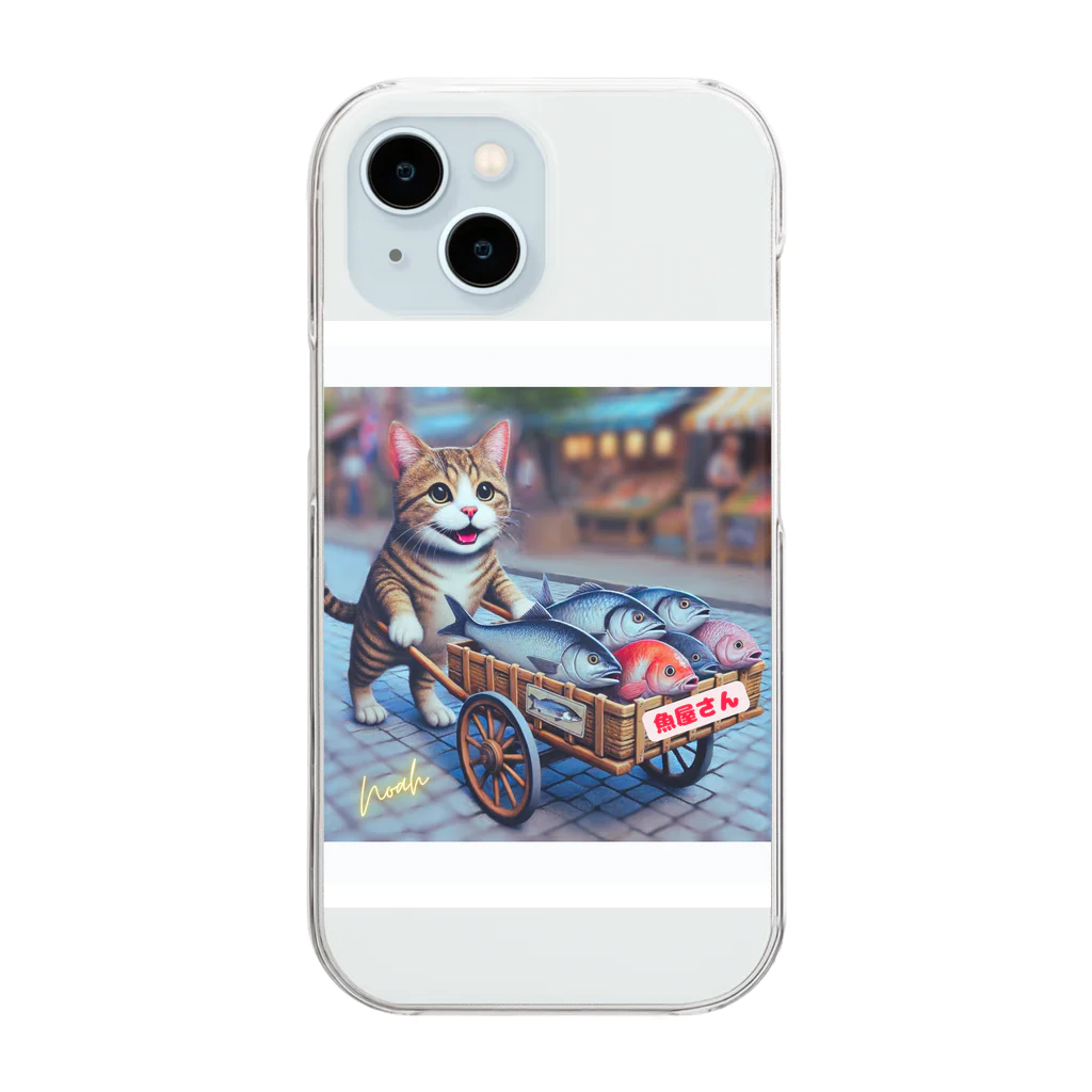 NaturalCanvasの猫の魚屋さん Clear Smartphone Case