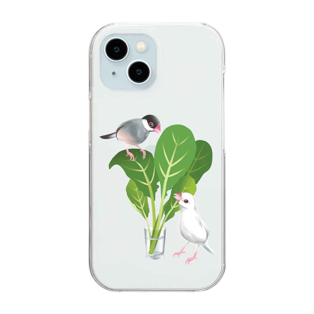 satobuncho8の小松菜と文鳥 Clear Smartphone Case