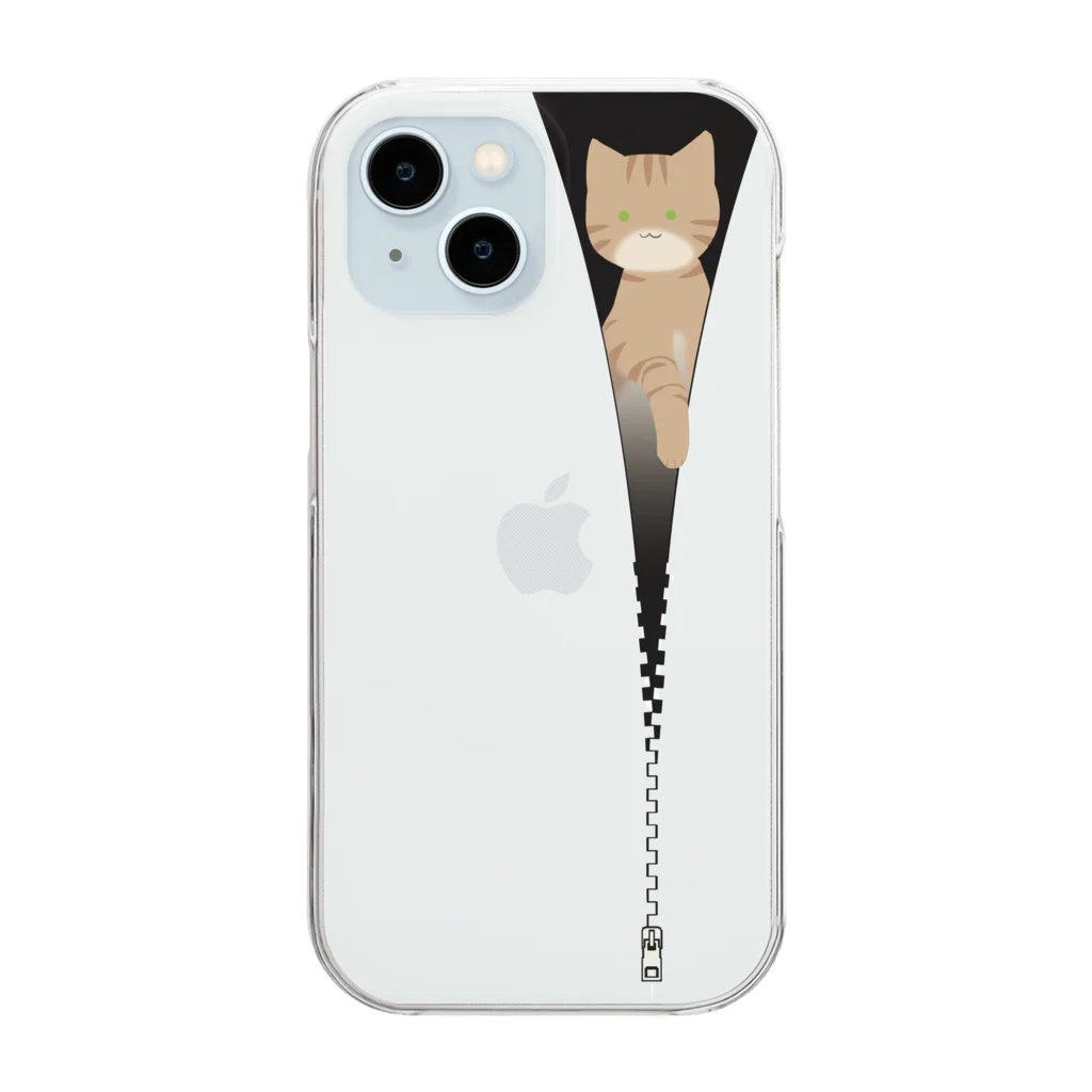 y-sasのファスナー猫　茶トラ Clear Smartphone Case