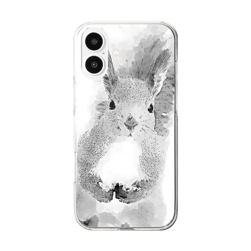 gallerykaorin-Shopのモノクロ　エゾリスのタッチ Clear Smartphone Case