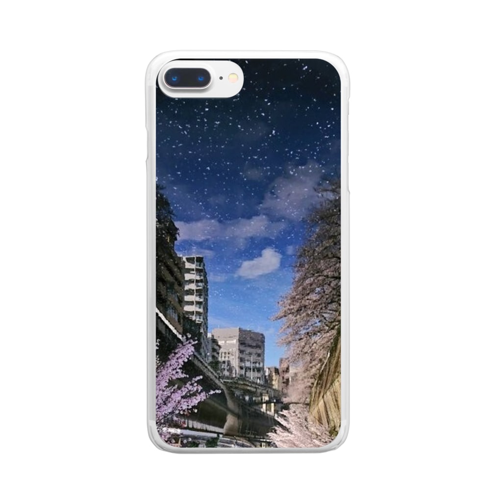 古春一生(Koharu Issey)の桜降る川空へ。 Clear Smartphone Case