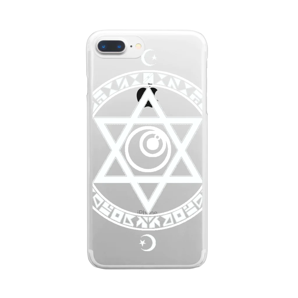 KIKITEKI_LABORATORYの魔法陣×六芒星×目玉 white Clear Smartphone Case