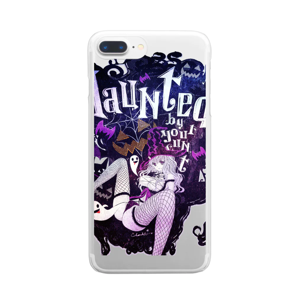 loveclonesのHAUNTED ハロウィンお化けと魔女の黒椅子 Clear Smartphone Case