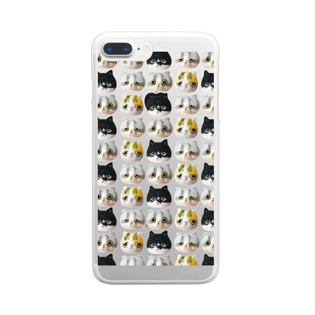 うん☆子熊@ごましゃんの「羊毛フェルトな猫」 総柄 Clear Smartphone Case