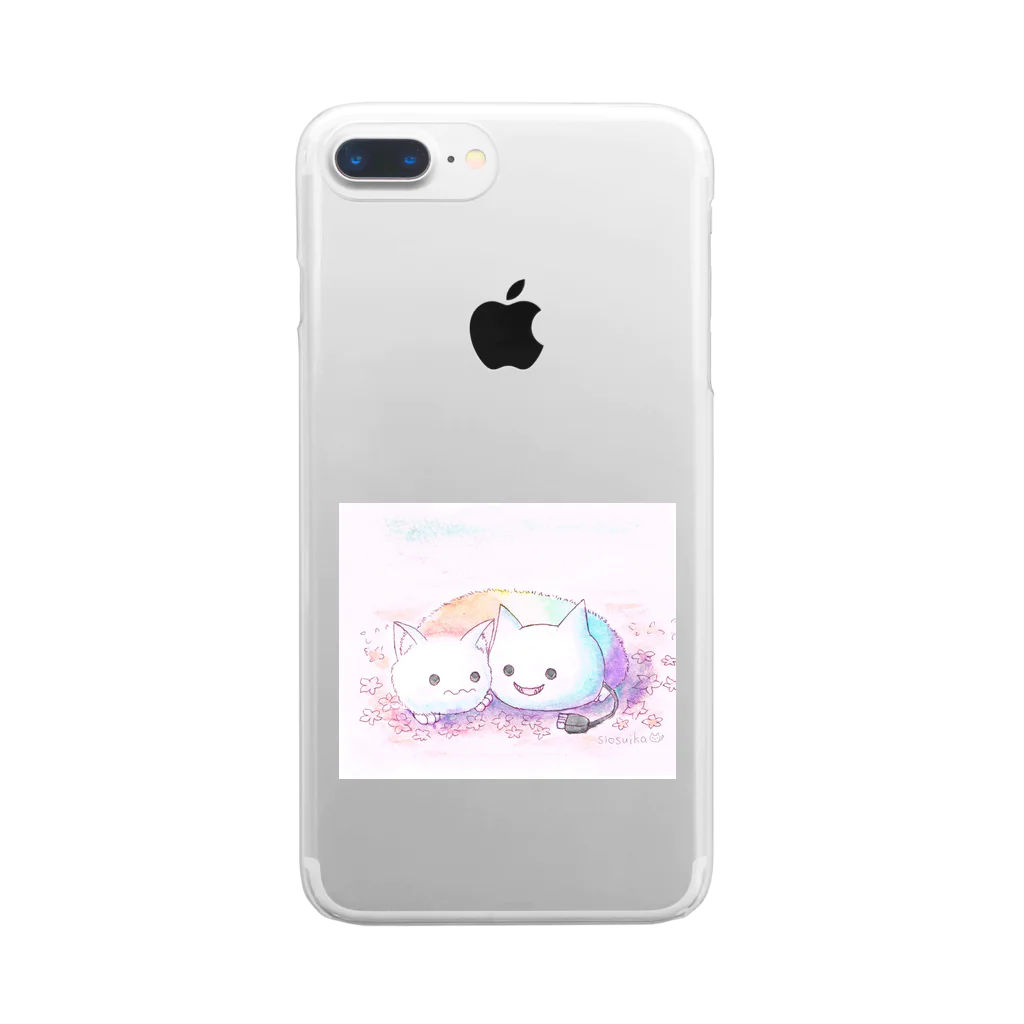 ねこさん爆発ショップのねこさんとレインボーネコケムシお花畑 Clear Smartphone Case