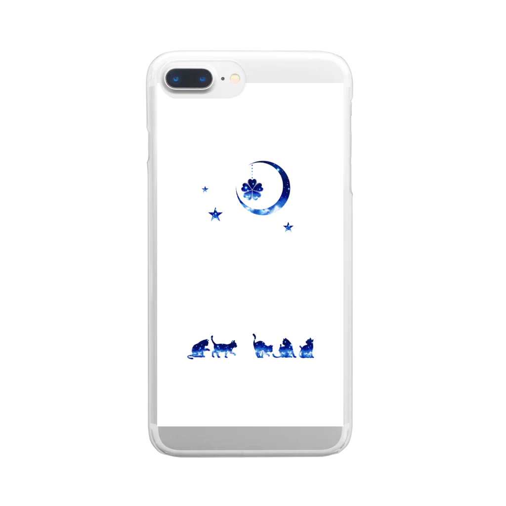 黒い天使の夜空柄の猫 Clear Smartphone Case