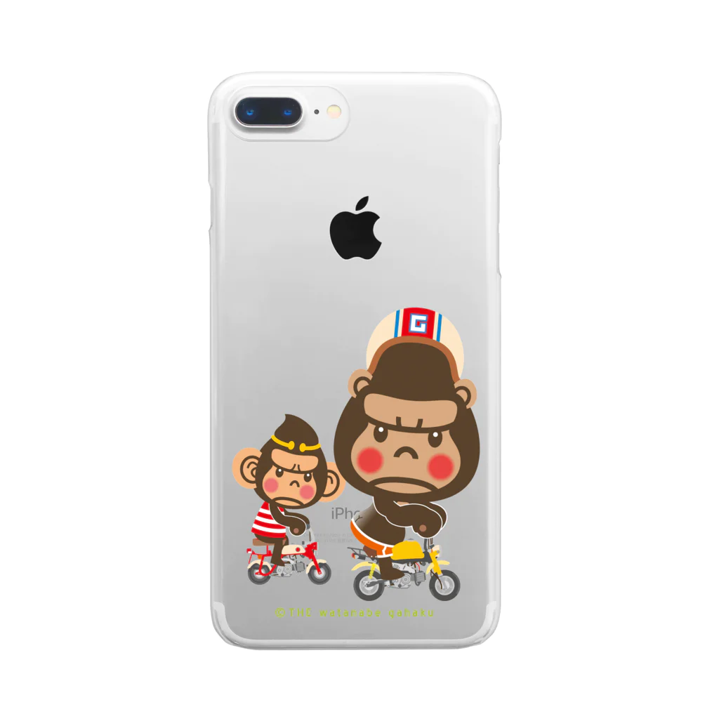 ザ・ワタナバッフルのぽっこりゴリラ"Motor cycle -  gorilla & monkey" Clear Smartphone Case