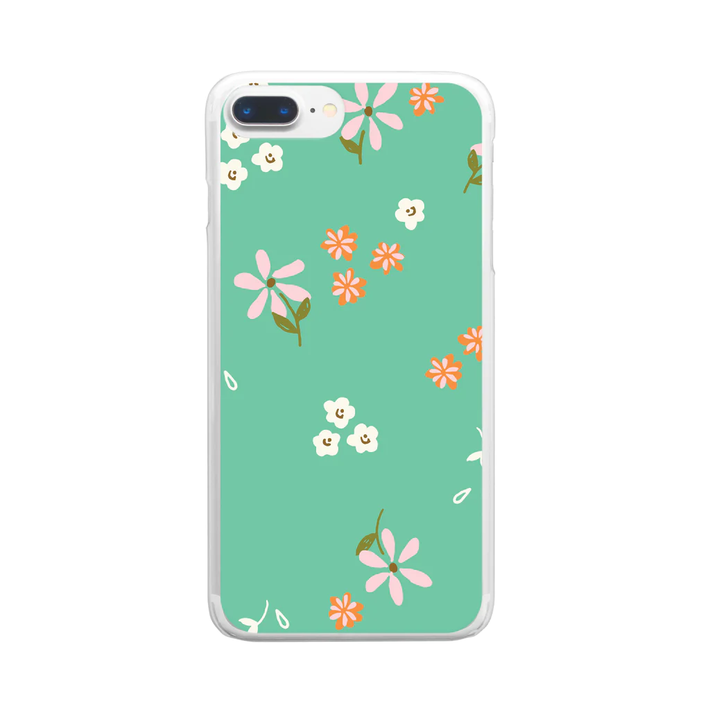 リリースプラウトの花柄グリーン Clear Smartphone Case