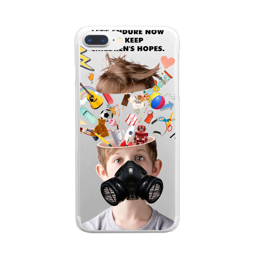 UNIREBORN WORKS ORIGINAL DESGIN SHOPのLET'S ENDURE NOW TO KEEP CHILDREN'S HOPES Clear Smartphone Case