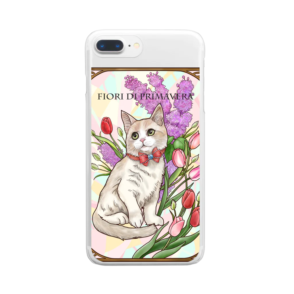 Ａｔｅｌｉｅｒ　Ｈｅｕｒｅｕｘの春の花々と猫　Fiori di Primavera Ⅲ Clear Smartphone Case