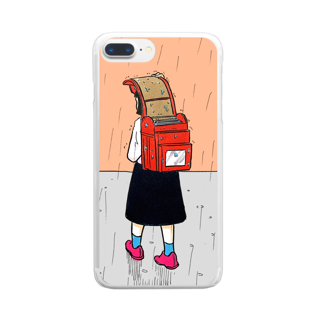 森本大百科の雨を避けるために教科書を犠牲にする少女 Clear Smartphone Case