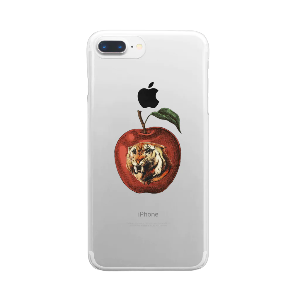 HANDSOMEの虎とりんご_Tiger&apple クリアスマホケース