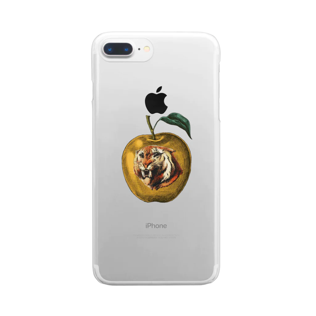 HANDSOMEの虎と黄色いりんご_Tiger and apple クリアスマホケース